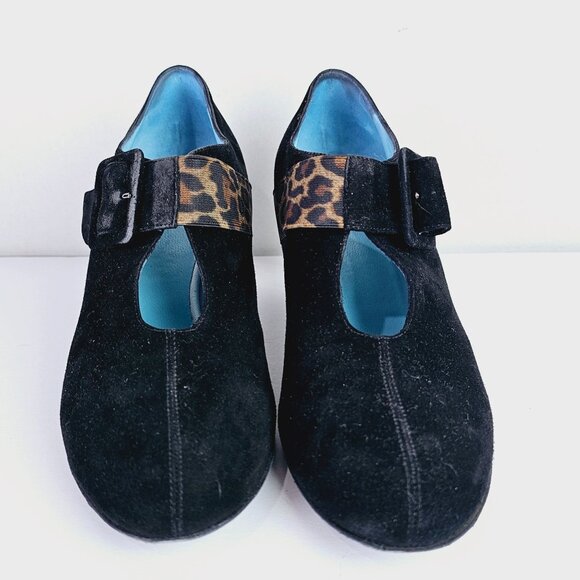 Vintage Thierry Rabotin Black Suede Leopard Mary Jane Chunk Heels, Italy, 38 1/2 - Picture 5 of 11